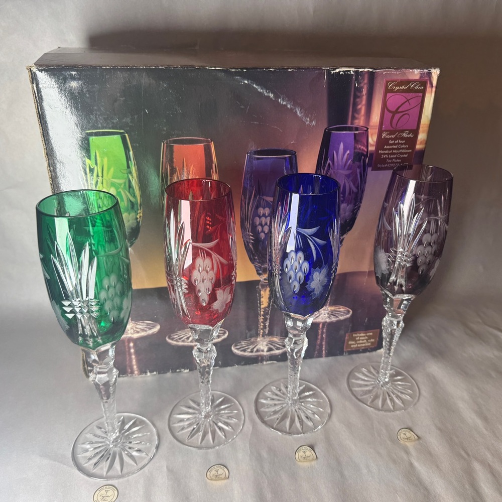 Crystal Clear Industries Set Of 4 Cut To Clear Flutes 7 OZ 24% Lead With Box